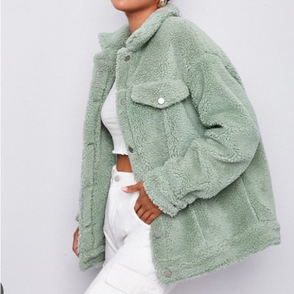 New Without Tags Mint Green Blue Pastel Teddy Jacket Coat